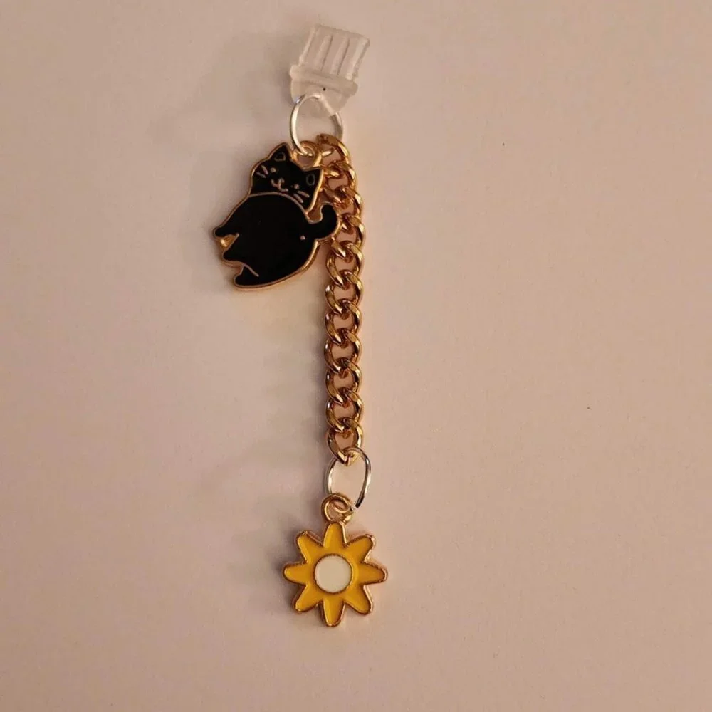 Type C USB Charging Port Anti Dust Plug Cute Cat and Sunflower